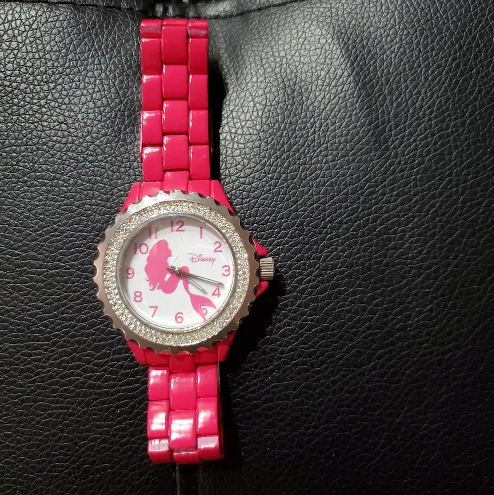Disney Ariel pink enamel watch.